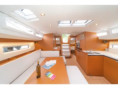 Salon of First Ride, a Jeanneau Sun Odyssey 490 sailboat at Skradin, Croatia