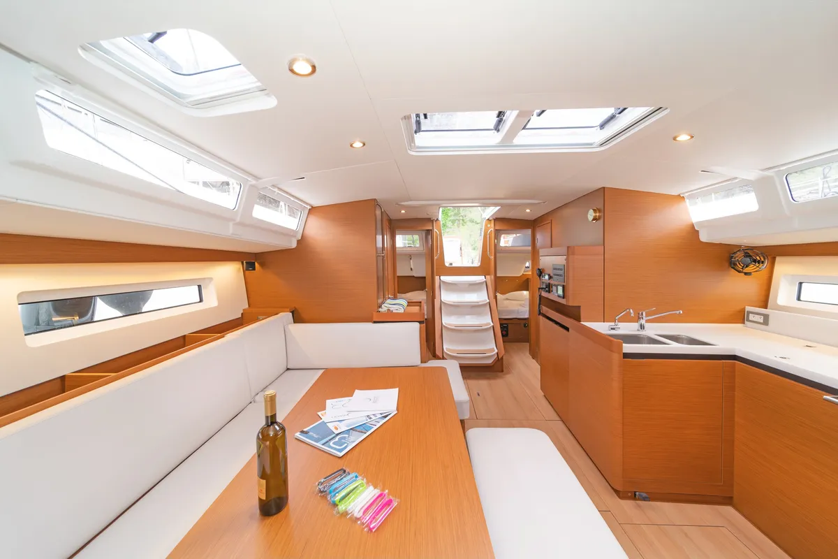 Salon of First Ride, a Jeanneau Sun Odyssey 490 sailboat at Skradin, Croatia