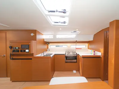 Galley of First Ride, a Jeanneau Sun Odyssey 490 sailboat at Skradin, Croatia