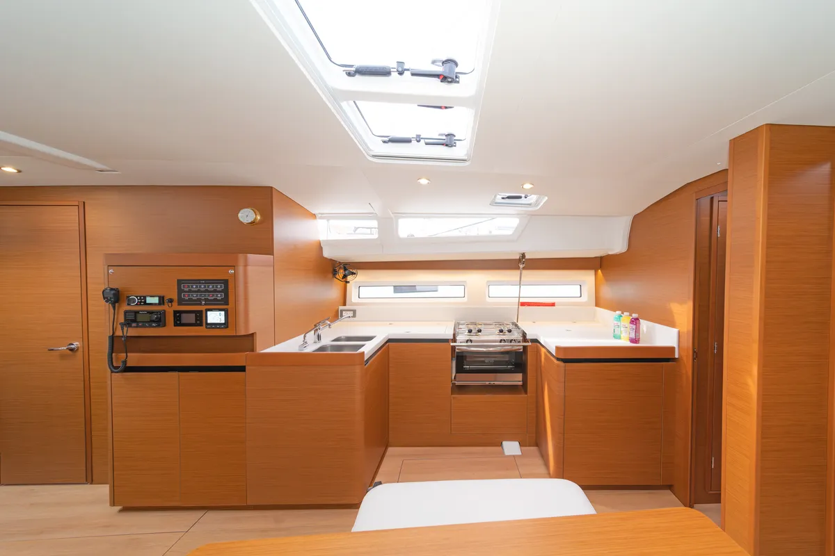 Galley of First Ride, a Jeanneau Sun Odyssey 490 sailboat at Skradin, Croatia
