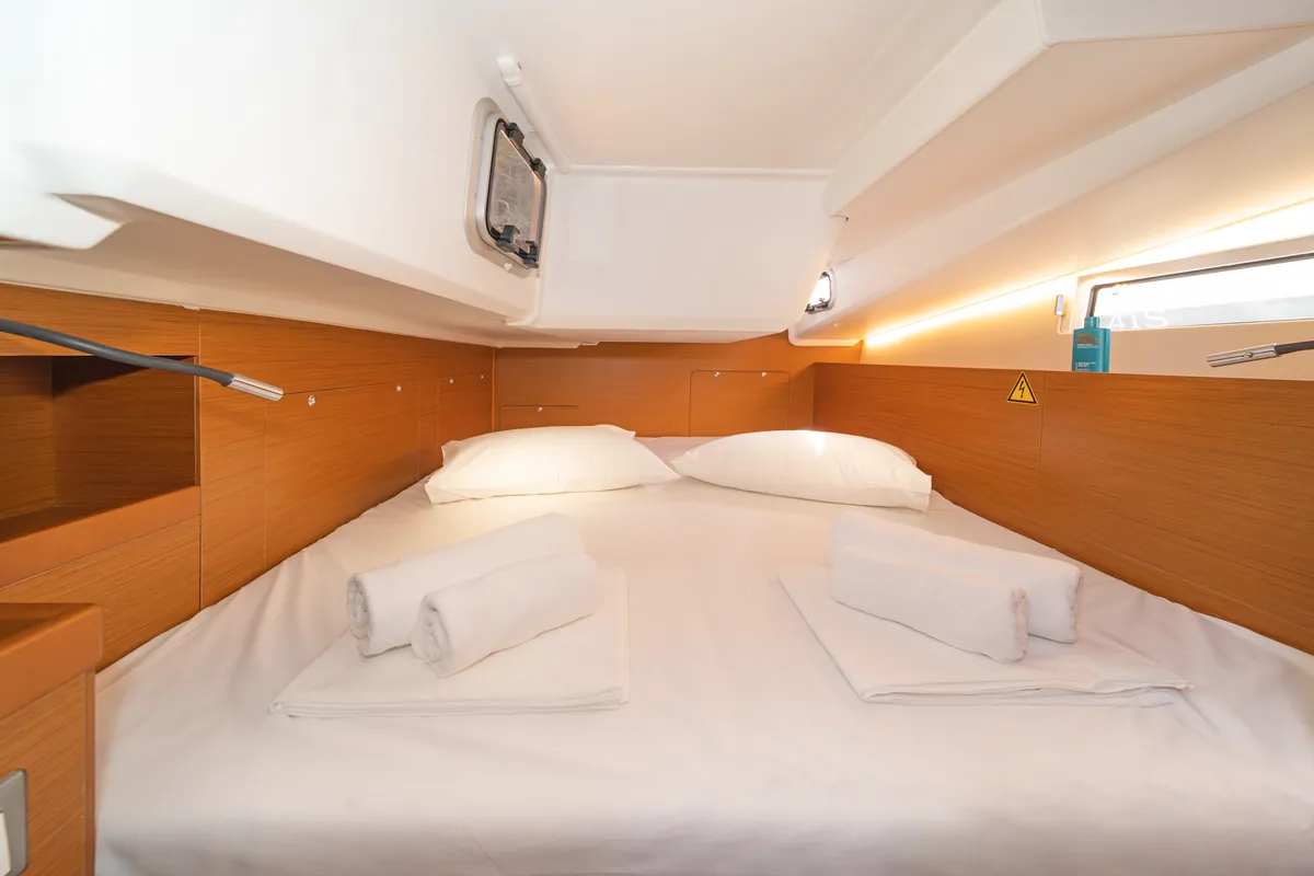 Cabin on First Ride, a Jeanneau Sun Odyssey 490 sailboat at Skradin, Croatia