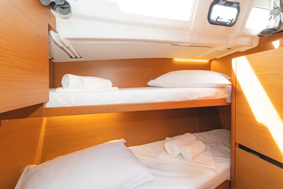 Cabin on First Ride, a Jeanneau Sun Odyssey 490 sailboat at Skradin, Croatia