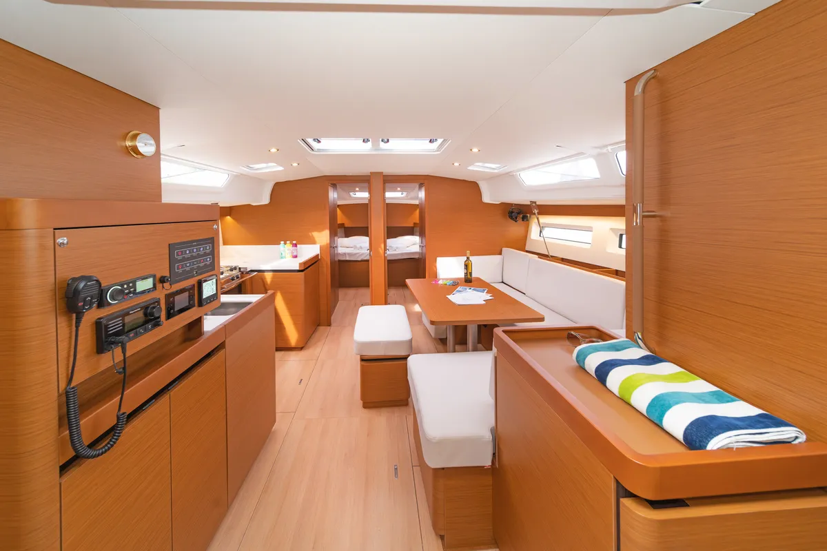 Salon of First Ride, a Jeanneau Sun Odyssey 490 sailboat at Skradin, Croatia