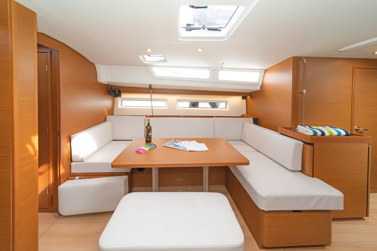 Salon of First Ride, a Jeanneau Sun Odyssey 490 sailboat at Skradin, Croatia