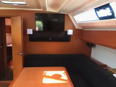 Salon of Renee, a Bavaria Cruiser 46 sailboat at Skiathos, Greece
