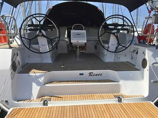 Cockpit of Renee, a Bavaria Cruiser 46 sailboat at Skiathos, Greece