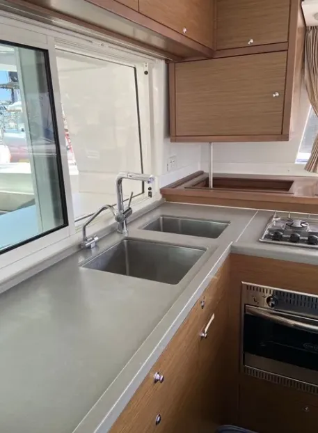 Galley of Solstice, a Lagoon 450 F catamaran at Athens, Greece