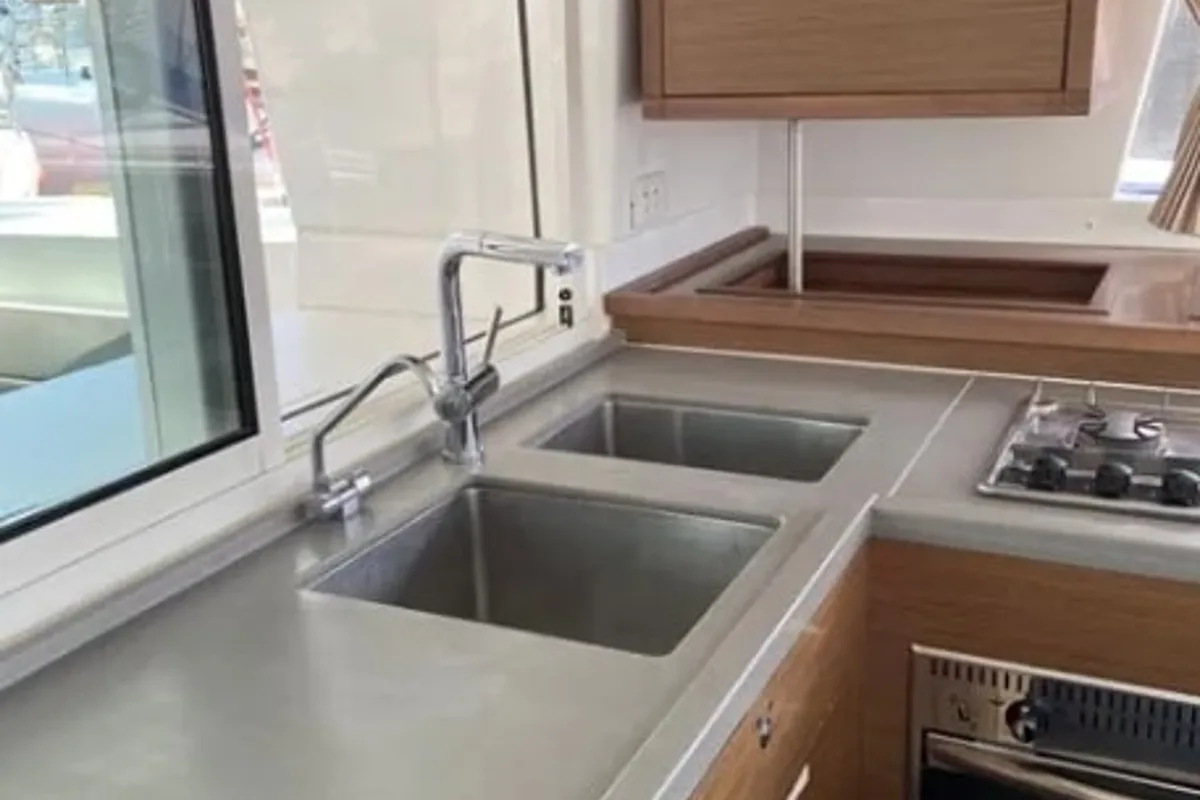 Galley of Solstice, a Lagoon 450 F catamaran at Athens, Greece