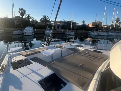 Deck of Vichi, a Bali Catspace catamaran at Palermo, Italy