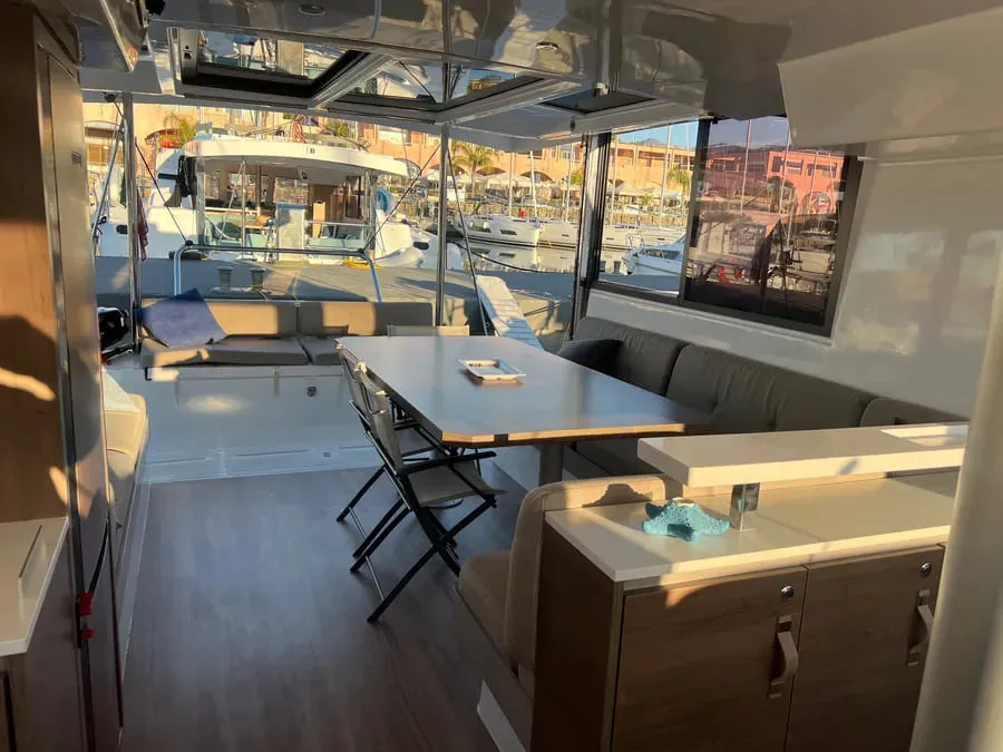 Salon of Vichi, a Bali Catspace catamaran at Palermo, Italy
