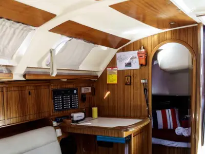 Salon of Andromeda, a Dufour Gib Sea 43 sailboat at Preveza, Greece