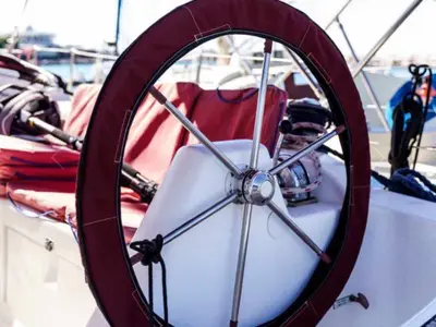 Cockpit of Andromeda, a Dufour Gib Sea 43 sailboat at Preveza, Greece
