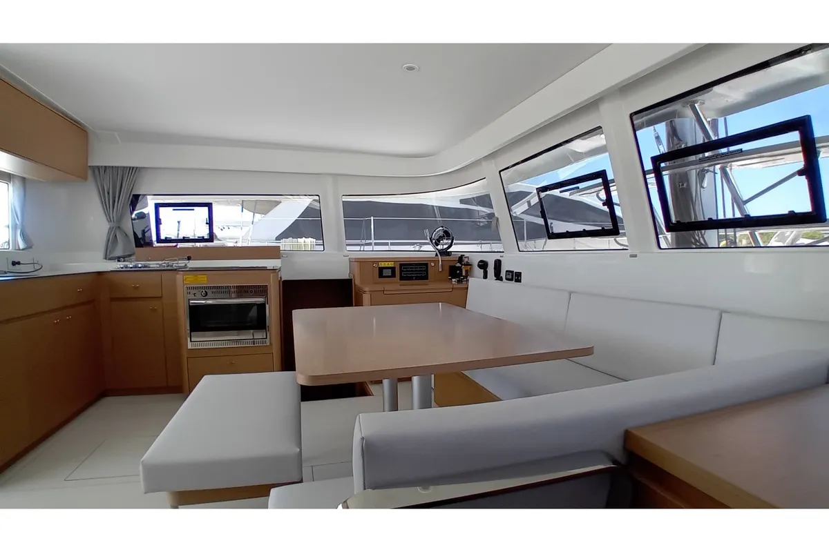 Deck of La Vita e Bella, a Excess 14 catamaran at Municipal Unit of Rhodes, Greece