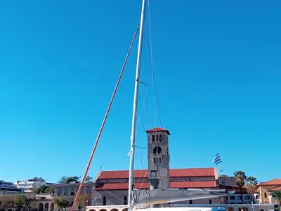 Exterior view of La Vita e Bella, a Excess 14 catamaran at Municipal Unit of Rhodes, Greece