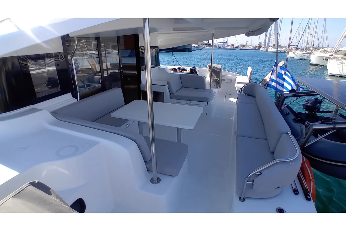 Deck of La Vita e Bella, a Excess 14 catamaran at Municipal Unit of Rhodes, Greece