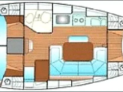 Floor plan of Franca, a Bavaria 37 sailboat at Xirokampos, Greece