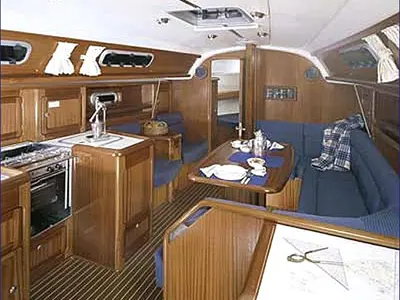 Salon of Franca, a Bavaria 37 sailboat at Xirokampos, Greece