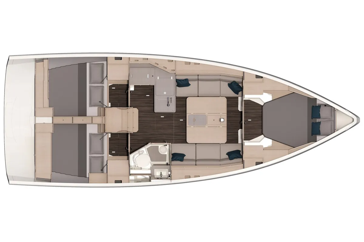Floor plan of Jojo, a Dufour 37 sailboat at Capo d'Orlando, Italy