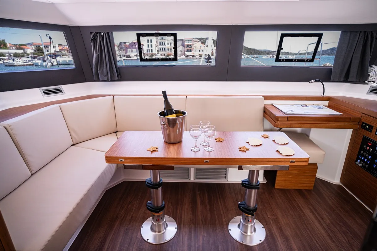 Salon of Freya, a Dufour 48 Catamaran catamaran at Pirovac, Croatia