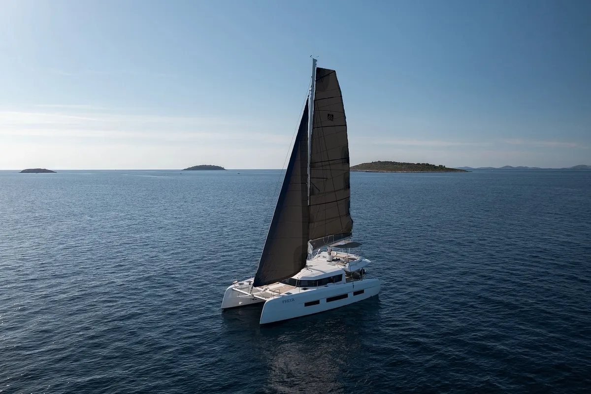 Exterior view of Freya, a Dufour 48 Catamaran catamaran at Pirovac, Croatia