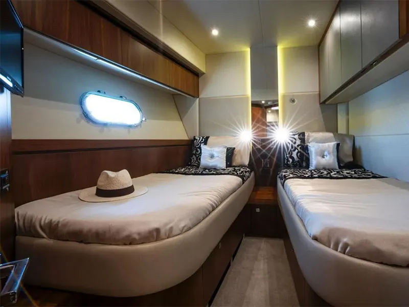 Cabin on Goldeneye, a Sunseeker Manhattan 73 motor yacht at Grad Šibenik, Croatia