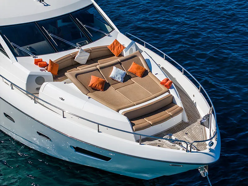 Deck of Goldeneye, a Sunseeker Manhattan 73 motor yacht at Grad Šibenik, Croatia