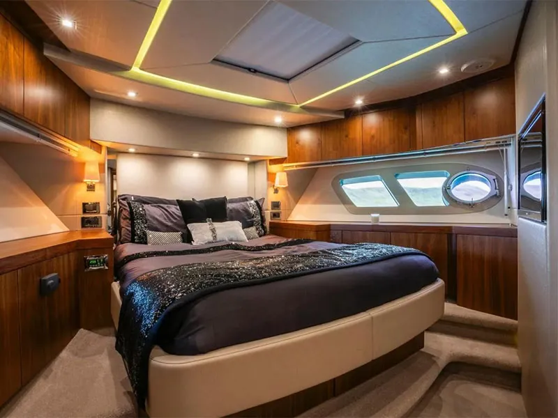 Cabin on Goldeneye, a Sunseeker Manhattan 73 motor yacht at Grad Šibenik, Croatia