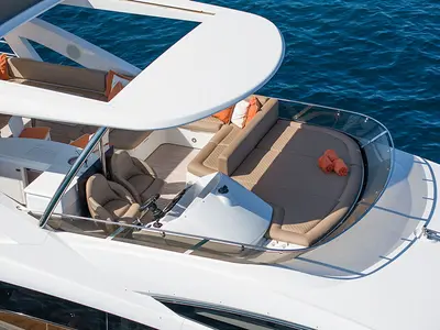 Cockpit of Goldeneye, a Sunseeker Manhattan 73 motor yacht at Grad Šibenik, Croatia