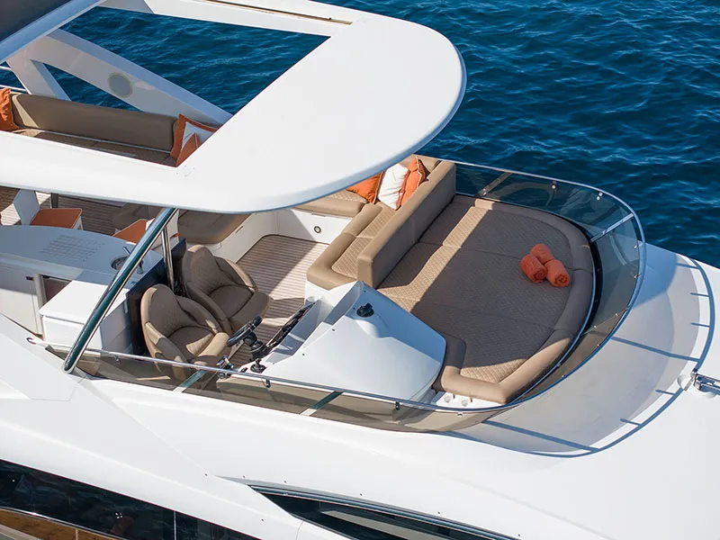 Cockpit of Goldeneye, a Sunseeker Manhattan 73 motor yacht at Grad Šibenik, Croatia