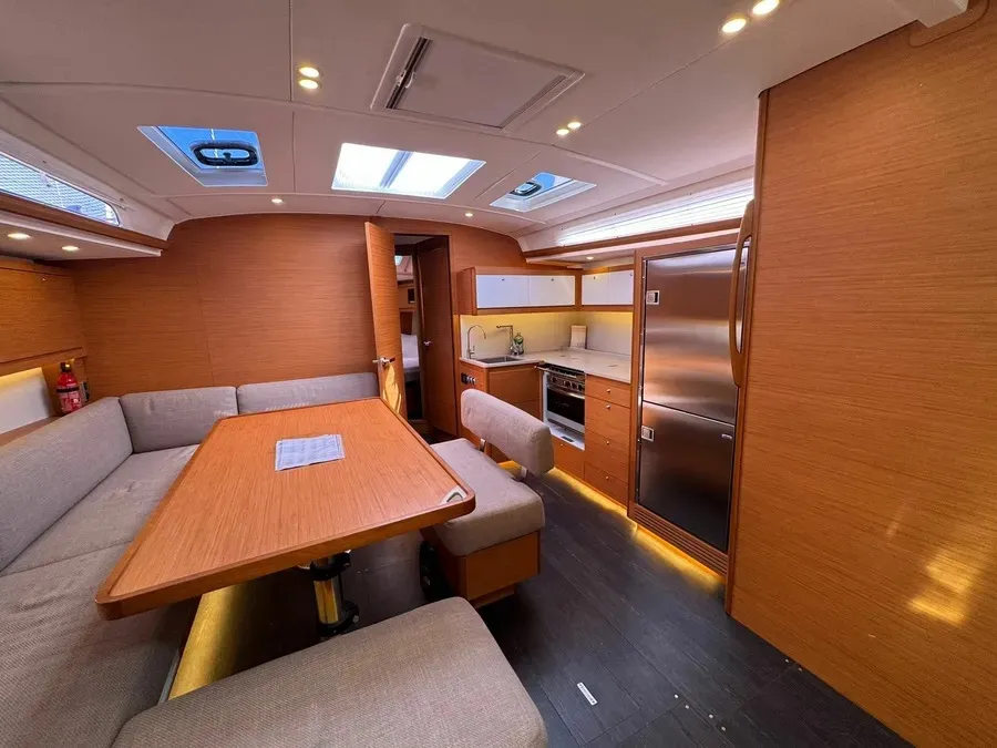 Salon of Bedda Matri, a Dufour 470 sailboat at Palermo, Italy