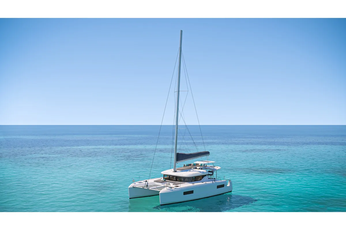 Exterior view of Anassa, a Lagoon 43 catamaran at Athens, Greece
