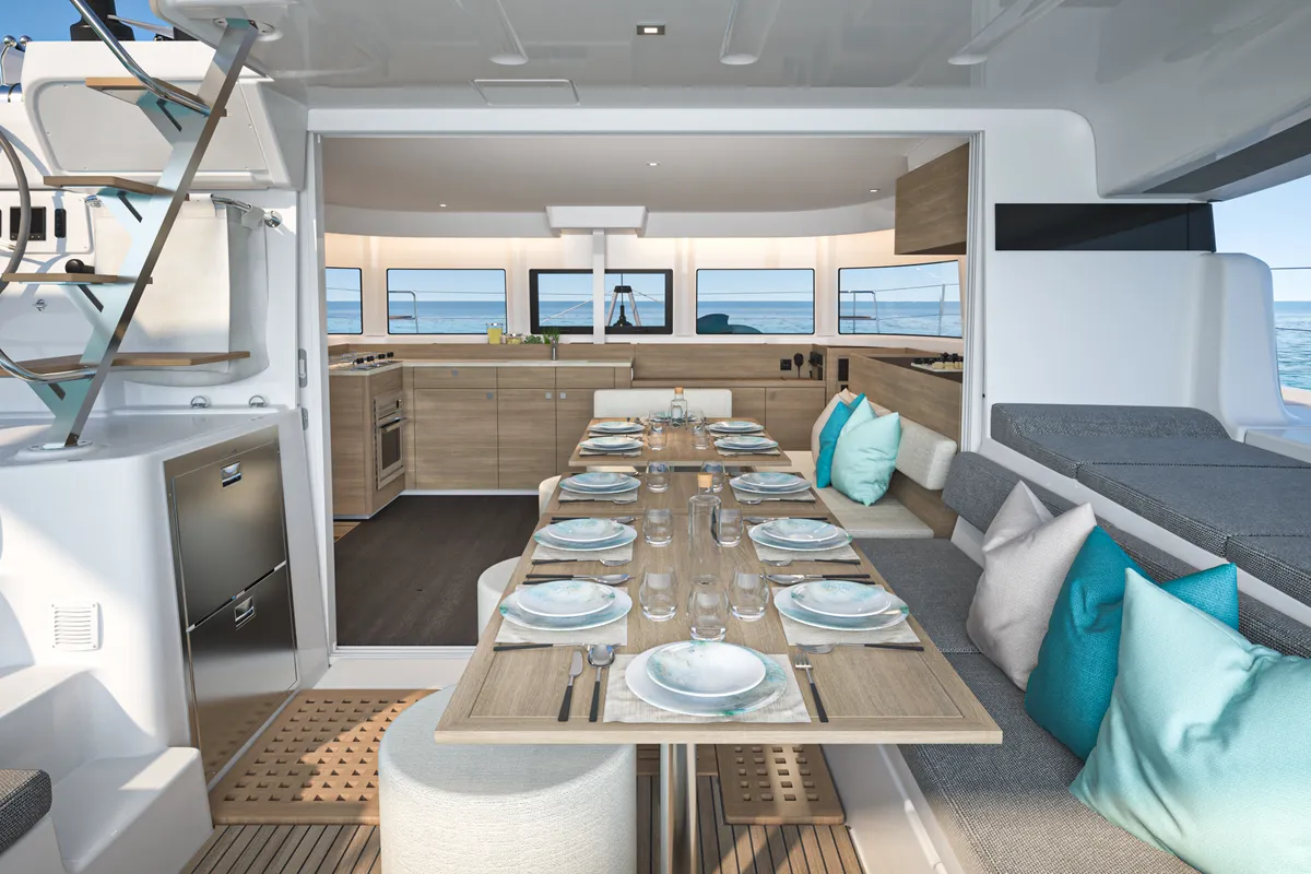 Salon of Anassa, a Lagoon 43 catamaran at Athens, Greece