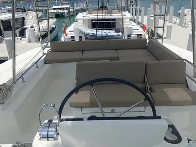 Cockpit of No Surrender, a Lagoon 51 catamaran at Central Abaco, Bahamas