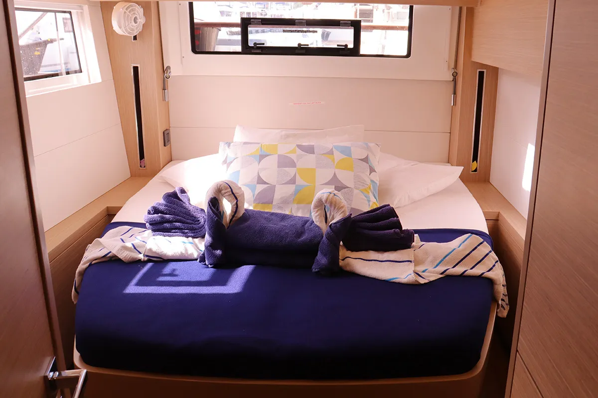 Cabin on No Surrender, a Lagoon 51 catamaran at Central Abaco, Bahamas
