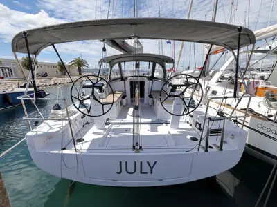 Cockpit of July, a Beneteau First 36 sailboat at Biograd na Moru, Croatia