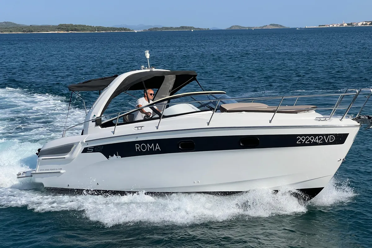 Exterior view of Palma, a Bavaria S29+ motorboat at Grad Pula, Croatia