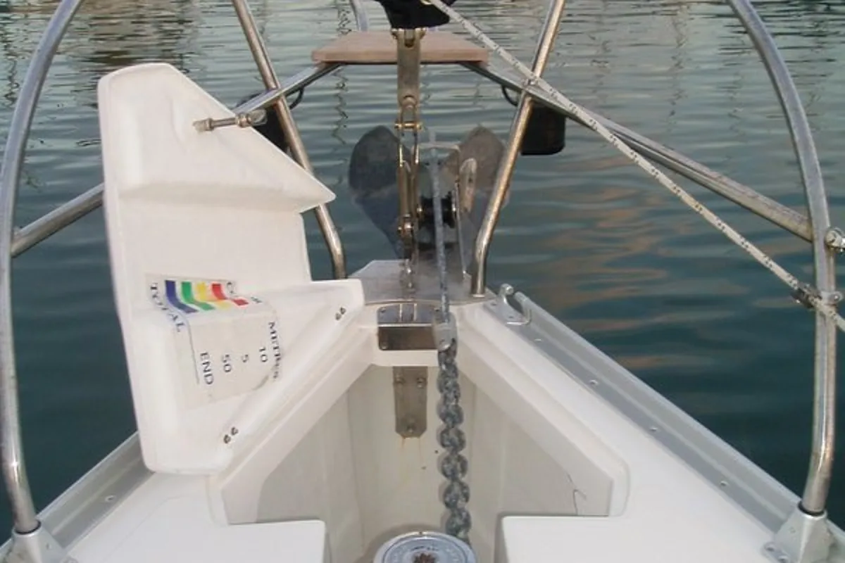 Deck of Artemis, a Elan 384 Impression sailboat at Kos, Greece