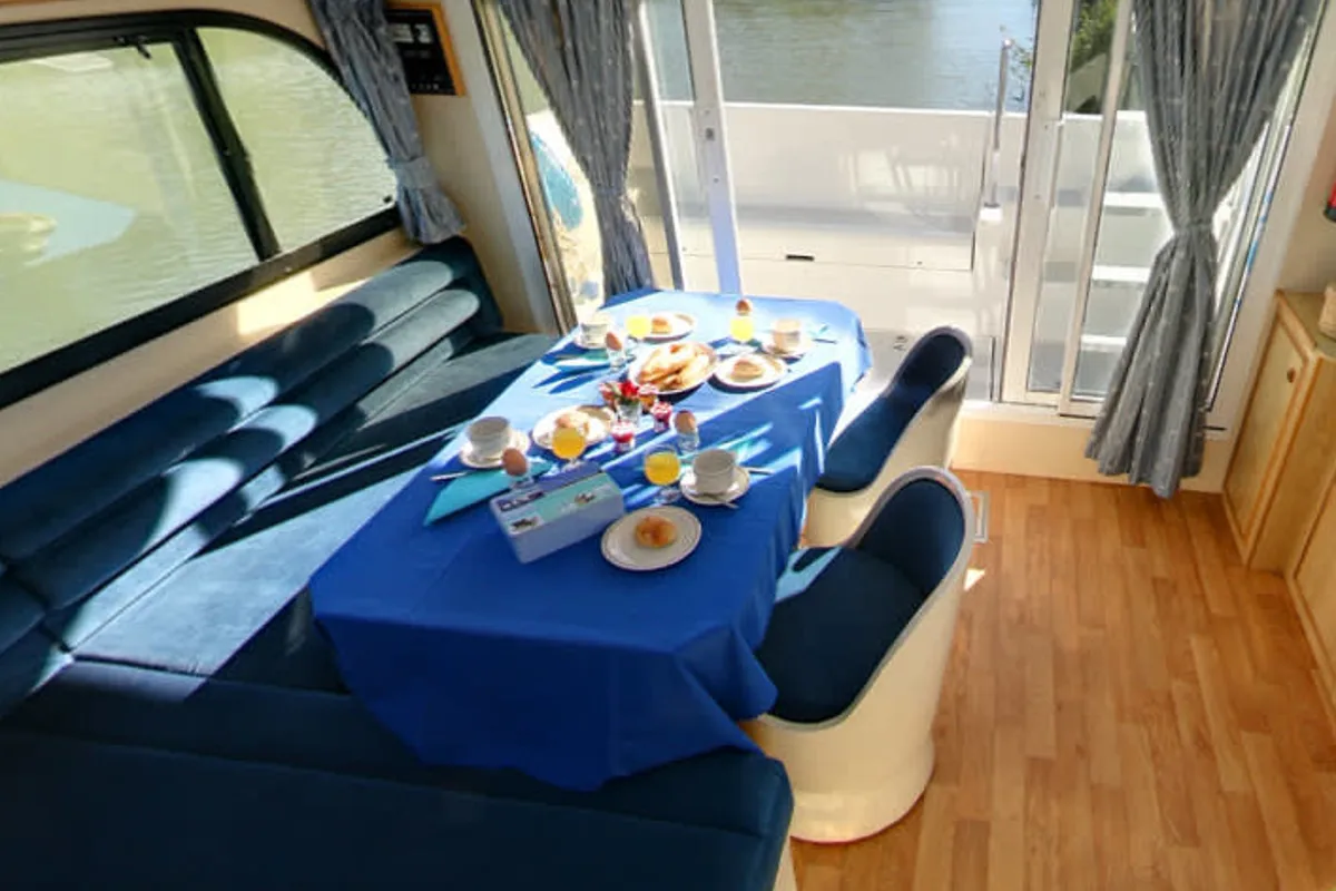 Salon of Caprice, a Cygnet Caprice motorboat at Rheinsberg, Germany