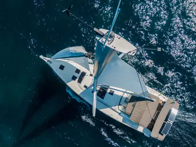 Exterior view of Dufour 530, a sailboat at Cannigione, Italy