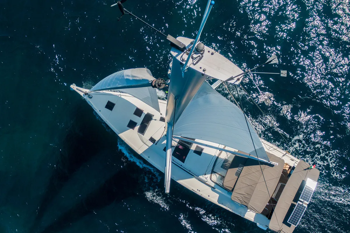 Exterior view of Dufour 530, a sailboat at Cannigione, Italy