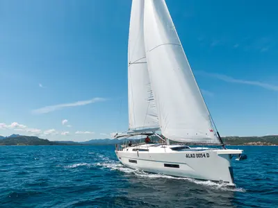 Exterior view of Dufour 530, a sailboat at Cannigione, Italy