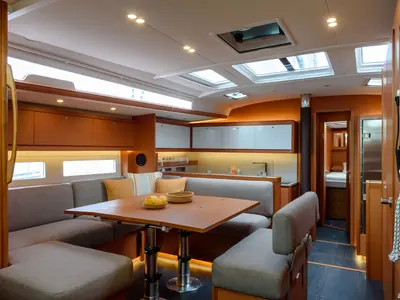 Salon of Dufour 530, a sailboat at Cannigione, Italy