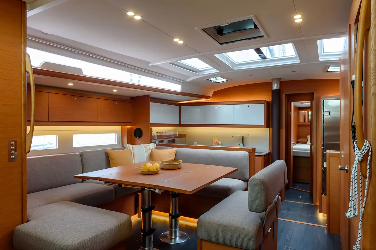 Salon of Dufour 530, a sailboat at Cannigione, Italy