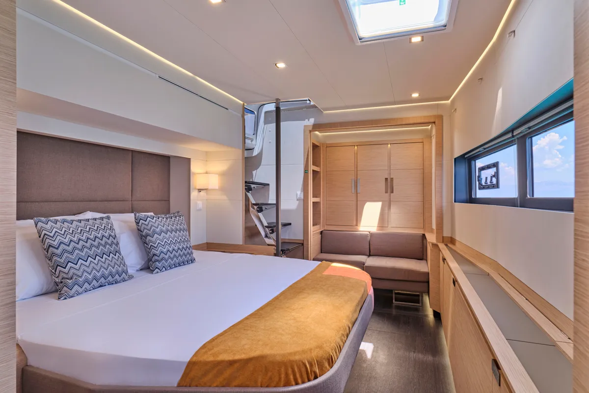 Ariva, a Fountaine Pajot Power 67 catamaran at Kontokali, Greece