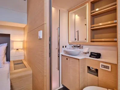 Ariva, a Fountaine Pajot Power 67 catamaran at Kontokali, Greece