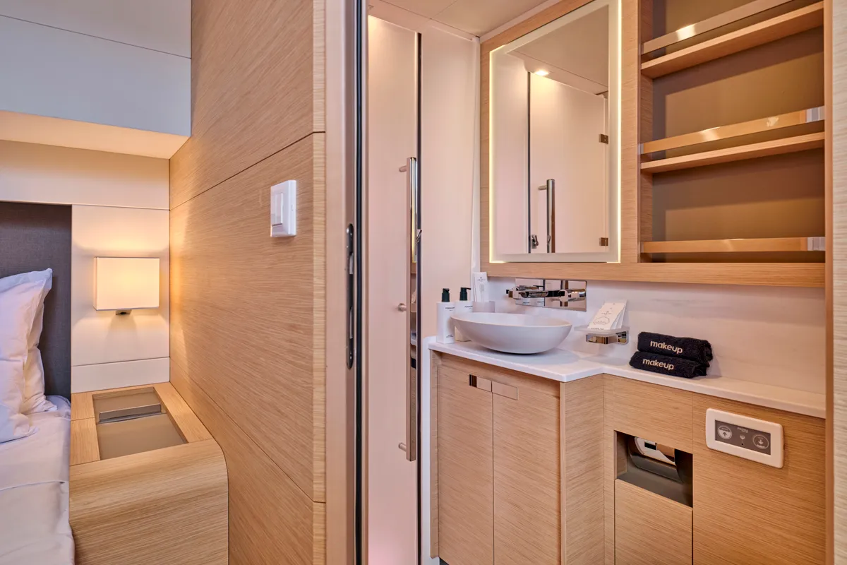 Ariva, a Fountaine Pajot Power 67 catamaran at Kontokali, Greece