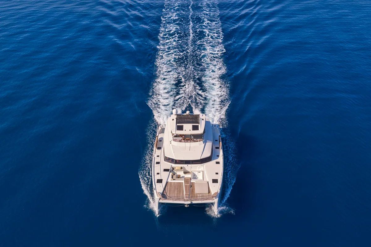 Ariva, a Fountaine Pajot Power 67 catamaran at Kontokali, Greece
