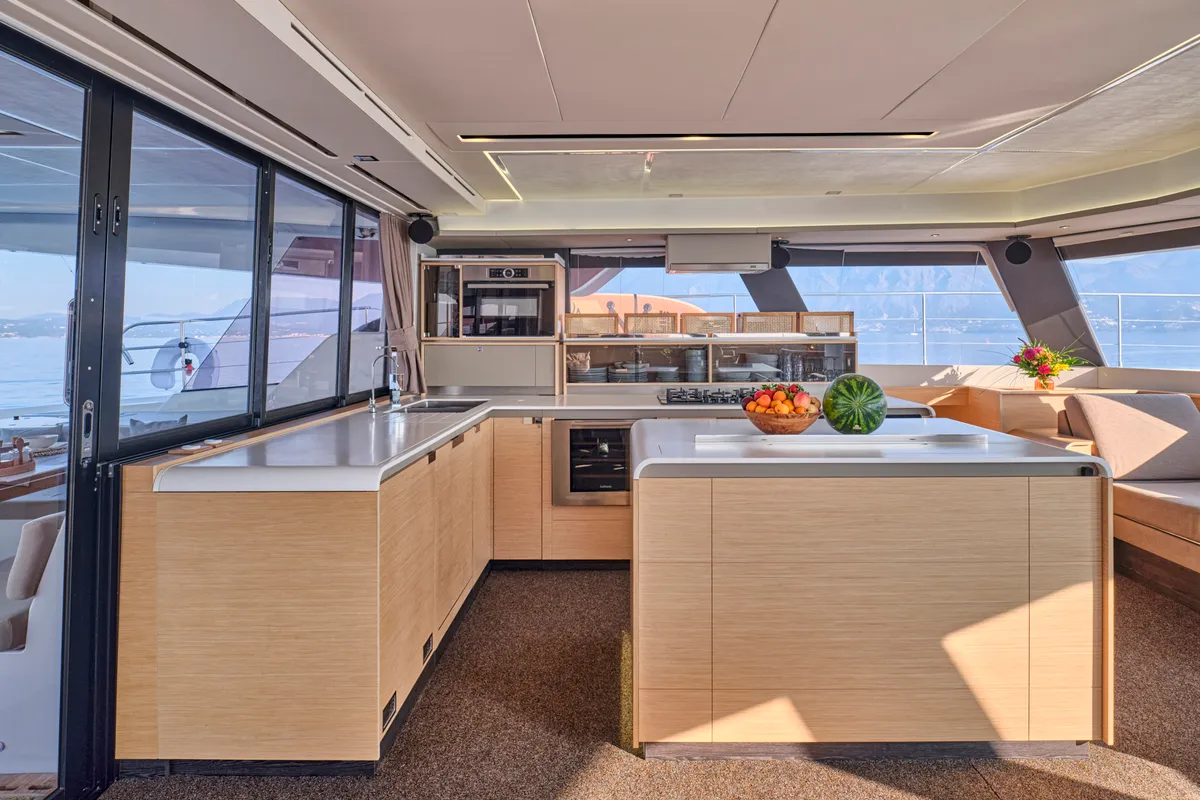 Ariva, a Fountaine Pajot Power 67 catamaran at Kontokali, Greece