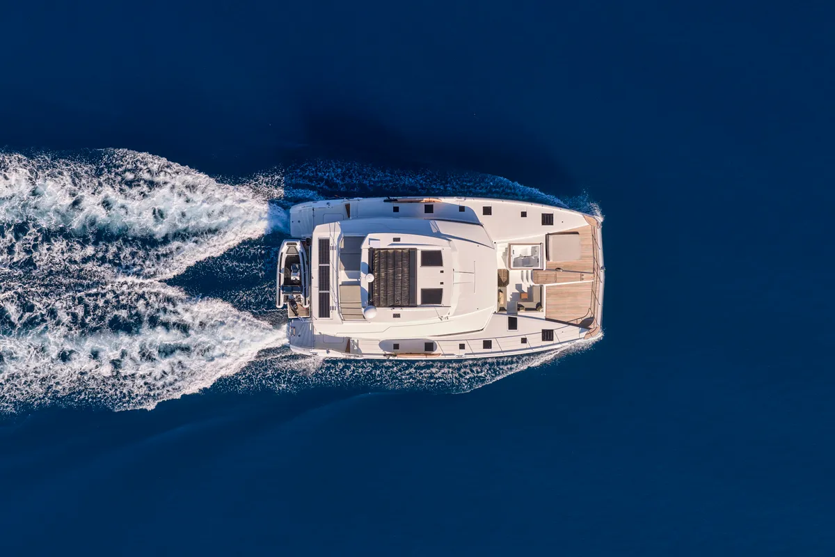 Ariva, a Fountaine Pajot Power 67 catamaran at Kontokali, Greece