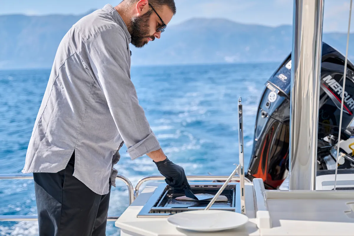 Ariva, a Fountaine Pajot Power 67 catamaran at Kontokali, Greece